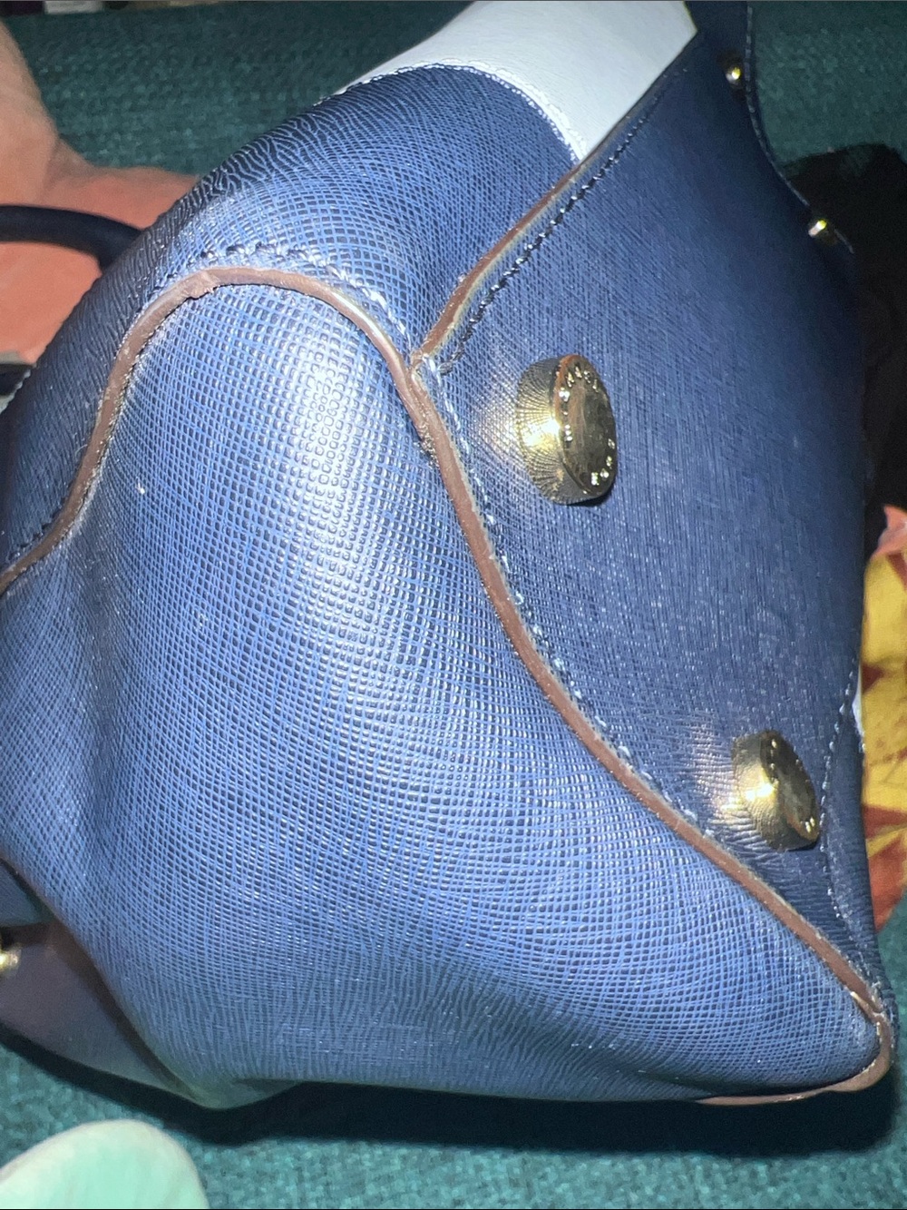 MICHAEL KORS Two-Tone Light Blue and Navy Saffiano Satchel with Gold Hardware - Picture 4 of 6